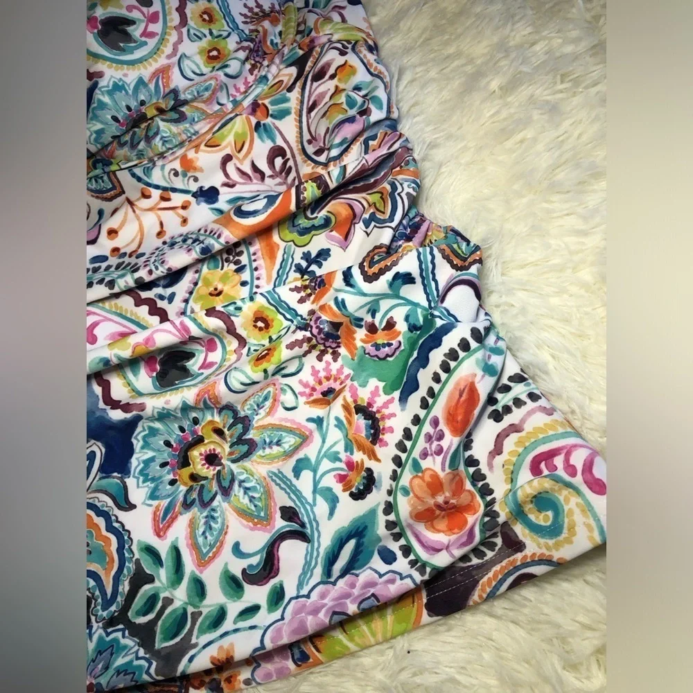 VENUS Blue and Orange Ruched Fitted Floral geometric Bikini tankini size 12 NWT